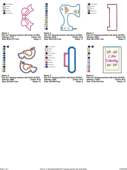 Sewing Machine with Birds – ITH Project – Machine Embroidery Design