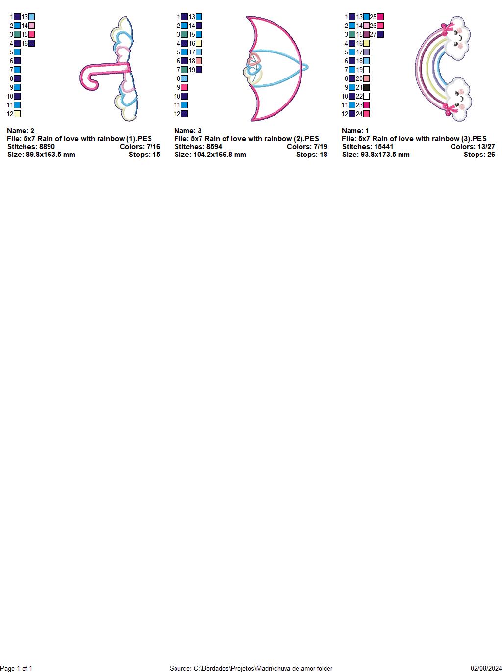 Rain of Love with Rainbow - ITH Project - Machine Embroidery Design