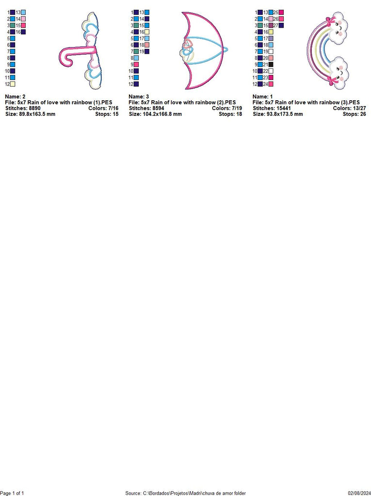 Rain of Love with Rainbow - ITH Project - Machine Embroidery Design