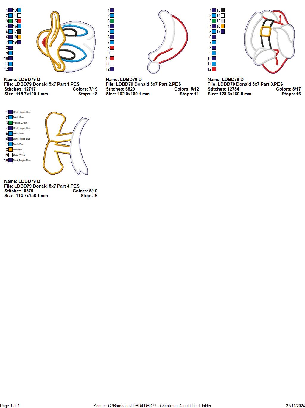 Donald Duck Christmas - ITH Project - Machine Embroidery Design