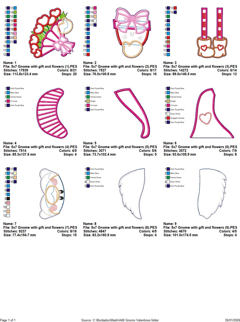 Valentine Gnome Girl with Gifts and Flowers – ITH Project – Machine Embroidery Design