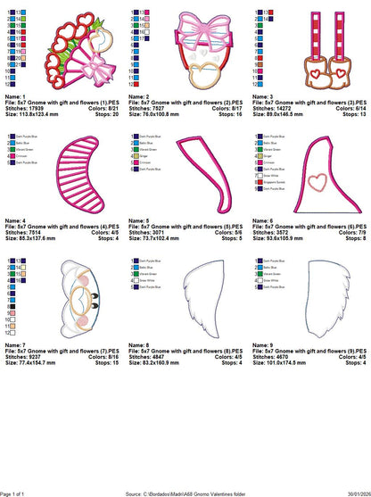 Valentine Gnome Girl with Gifts and Flowers – ITH Project – Machine Embroidery Design