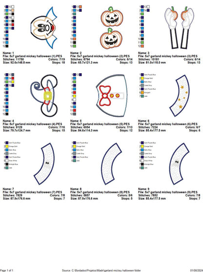 Vampire Mickey Garland halloween - ITH Project - Machine Embroidery Design