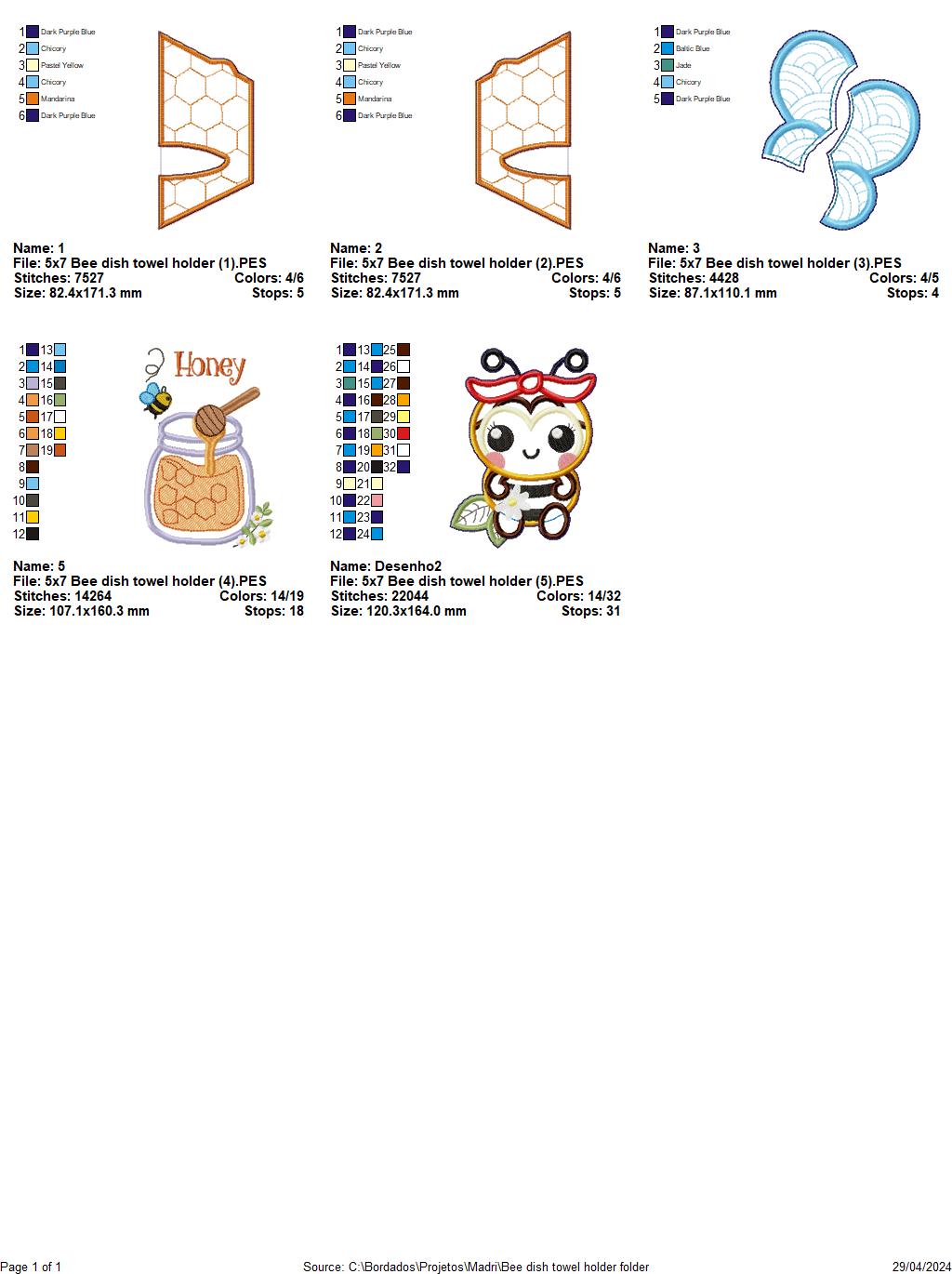 Bee dish towel holder - ITH Project - Machine Embroidery Design