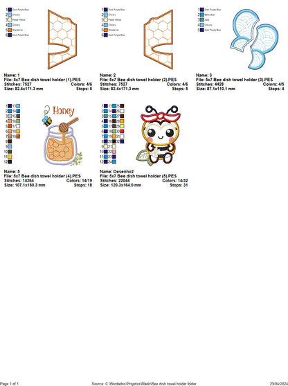 Bee dish towel holder - ITH Project - Machine Embroidery Design