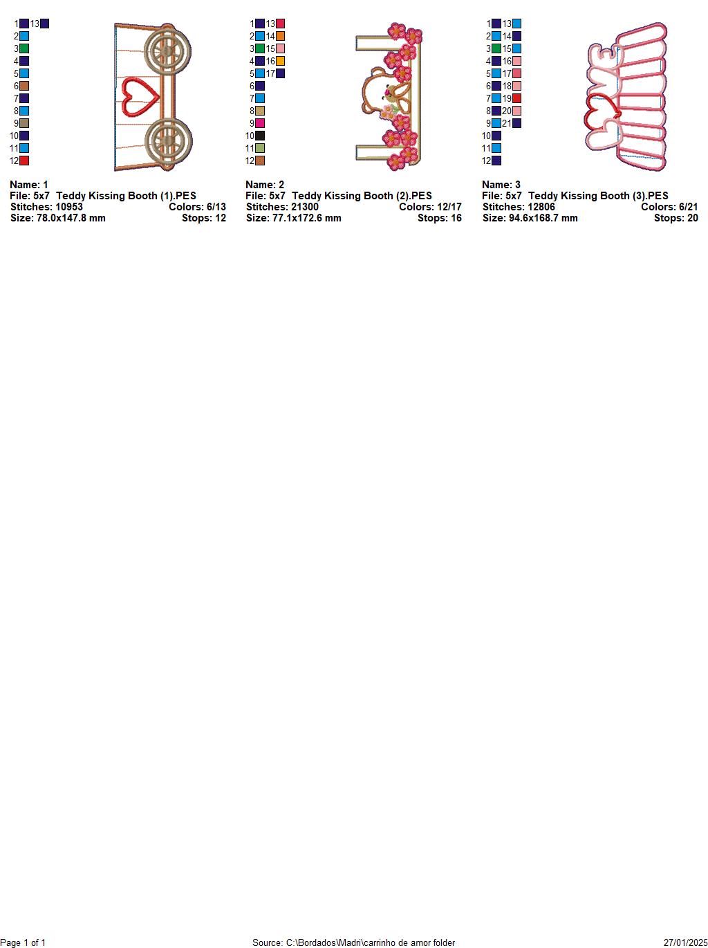Teddy Kissing Booth Ornament - ITH Project - Machine Embroidery Design