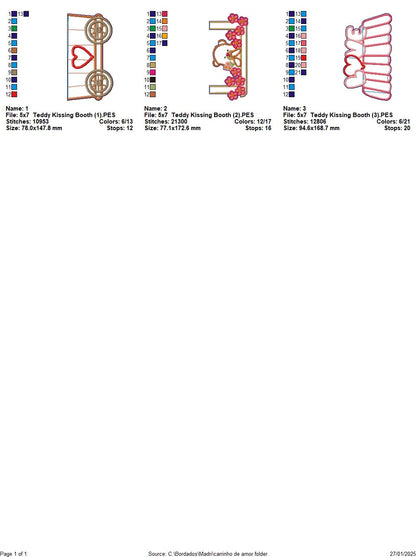 Teddy Kissing Booth Ornament - ITH Project - Machine Embroidery Design