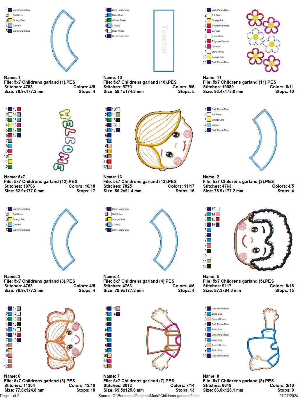 Back to School Children's Garland - ITH Project - Machine Embroidery Design