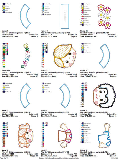 Back to School Children's Garland - ITH Project - Machine Embroidery Design
