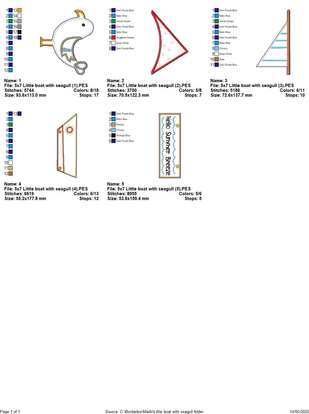 Little Boat with Seagull - ITH Project - Machine Embroidery Design
