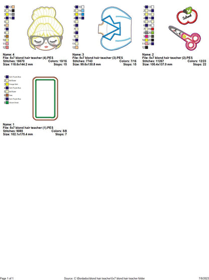 Blond Teacher - ITH Project - Machine Embroidery Design