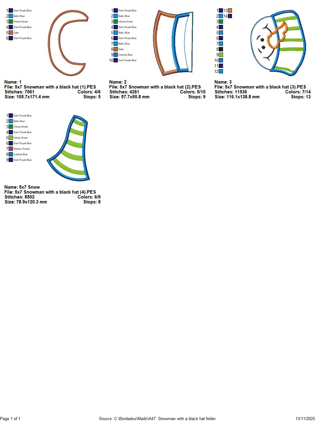 Snowman with Black Hat Door Hanger – ITH Project – Machine Embroidery Design