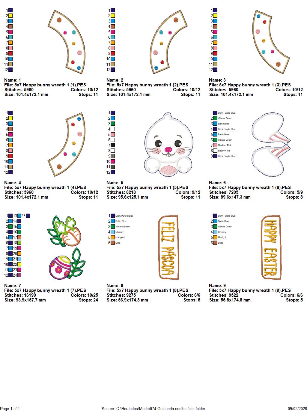 Happy Easter Bunny Wreath Spring – ITH Project – Machine Embroidery Design