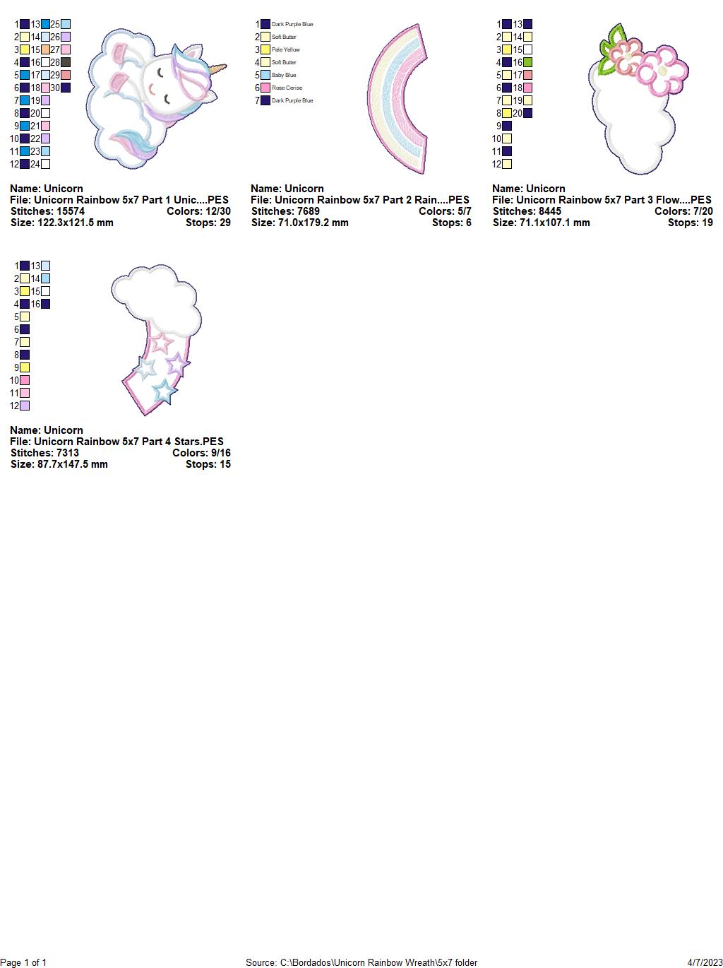 Unicorn Rainbow Wreath - ITH Project - Machine Embroidery Design