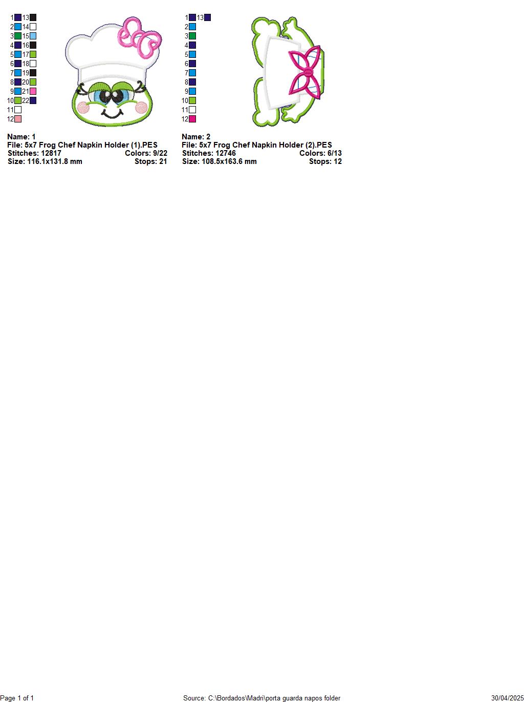 Frog Chef Napkin Holder- ITH Project - Machine Embroidery Design