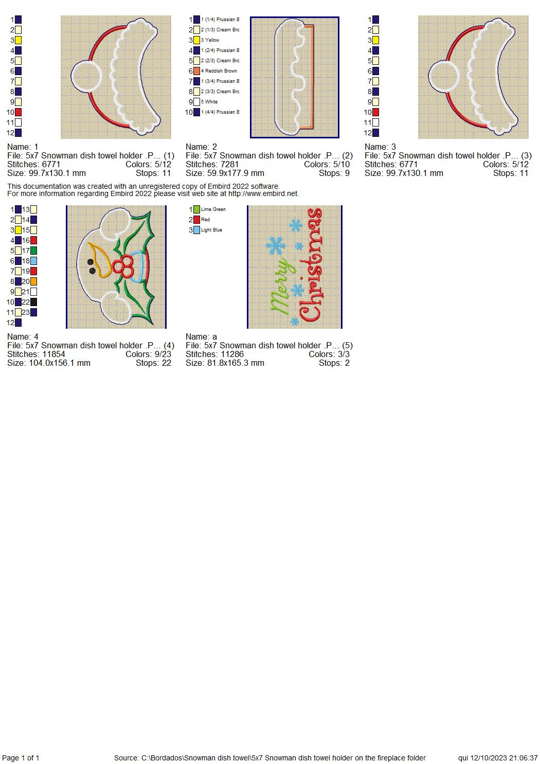 Snowman dish towel holder - ITH Project - Machine Embroidery Design