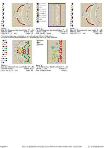 Snowman dish towel holder - ITH Project - Machine Embroidery Design