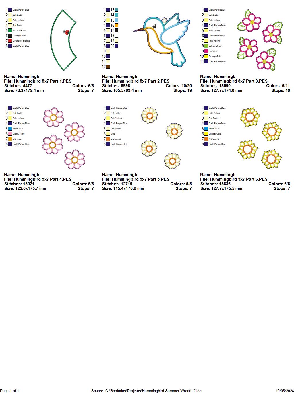 Hummingbird Floral Wreath - ITH Project - Machine Embroidery Design