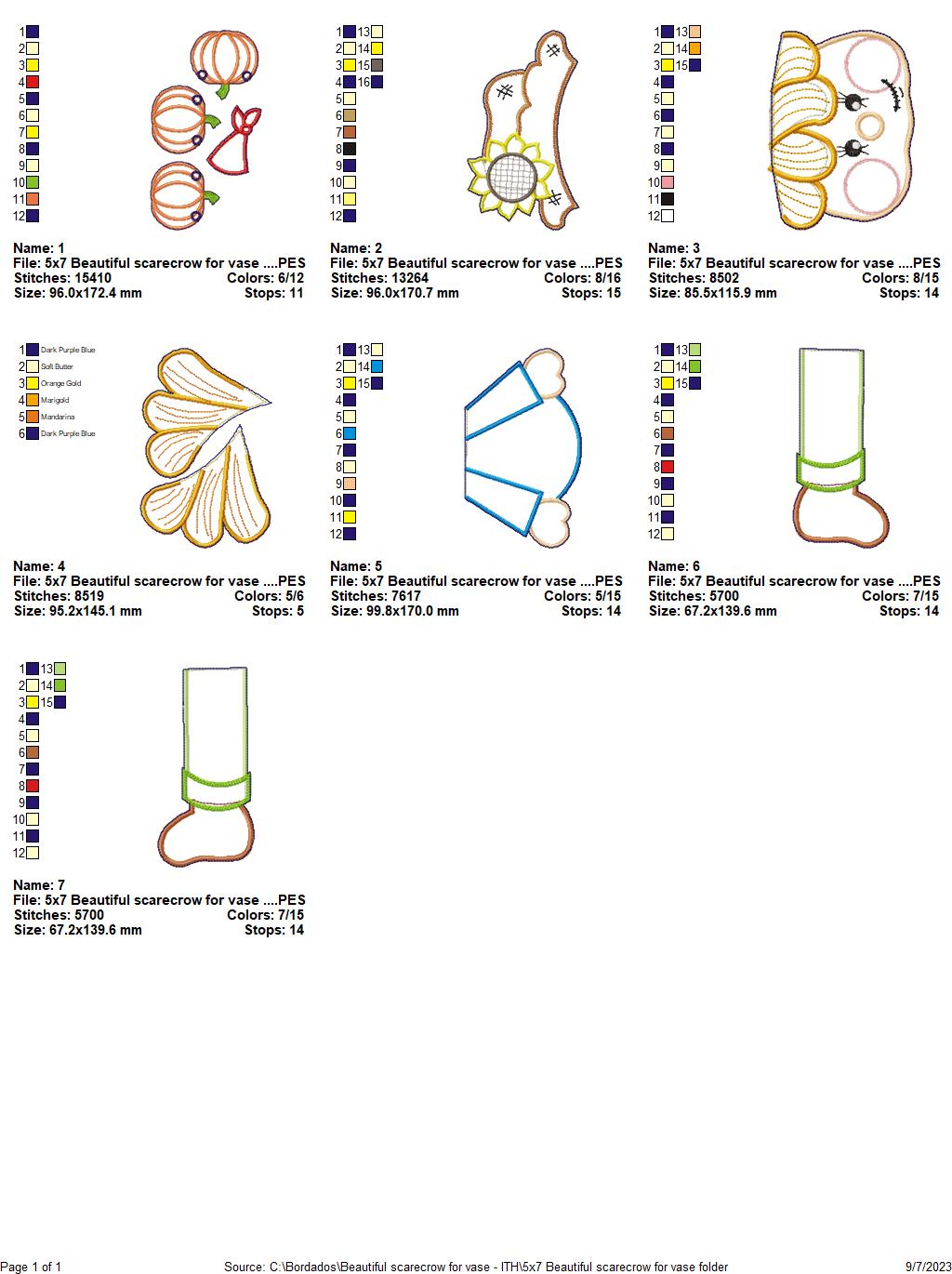 Scarecrow with Pumpkins Vase Ornament - ITH Project - Machine Embroidery Design