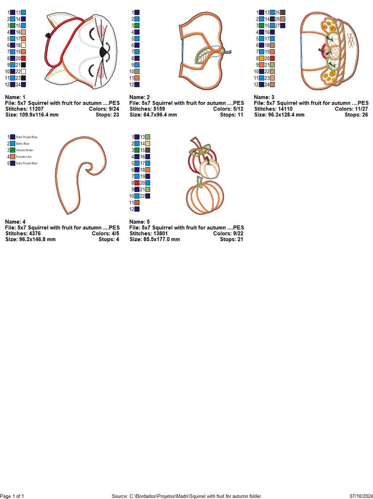 Squirrel with Fruits Autumn - ITH Project - Machine Embroidery Design