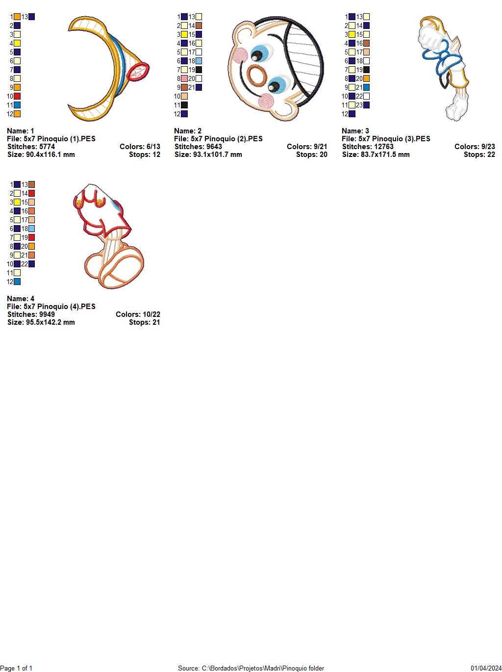 Pinocchio Doll Ornament - ITH Project - Machine Embroidery Design