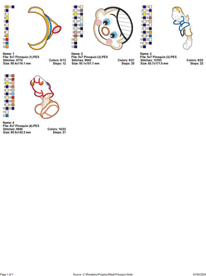 Pinocchio Doll Ornament - ITH Project - Machine Embroidery Design