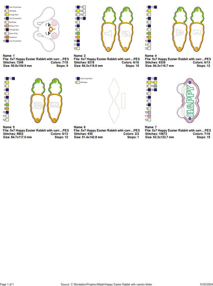 Happy Easter Rabbit with Carrots - ITH Project - Machine Embroidery Design