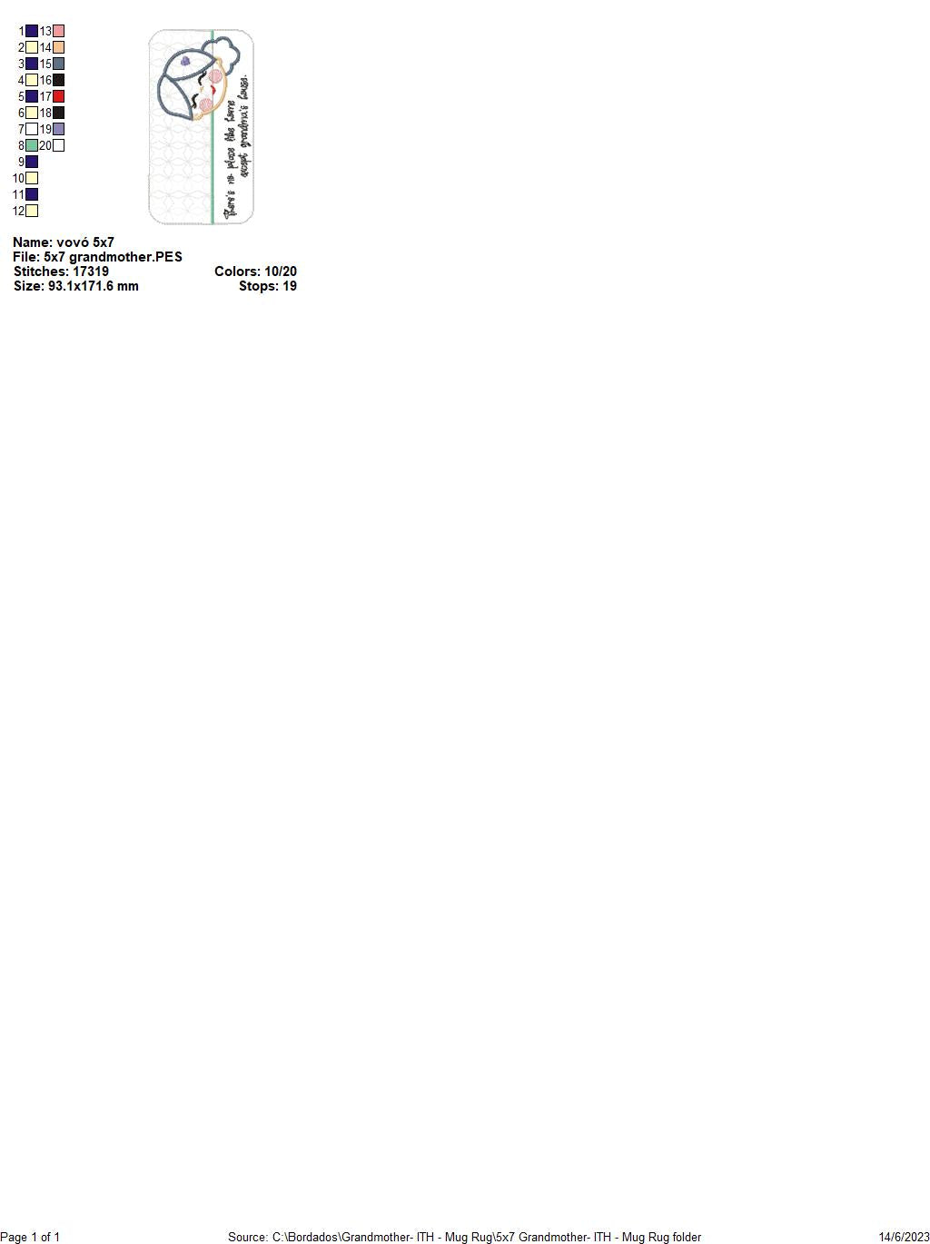 Grandmother Mug Rug - ITH Project - Machine Embroidery Design