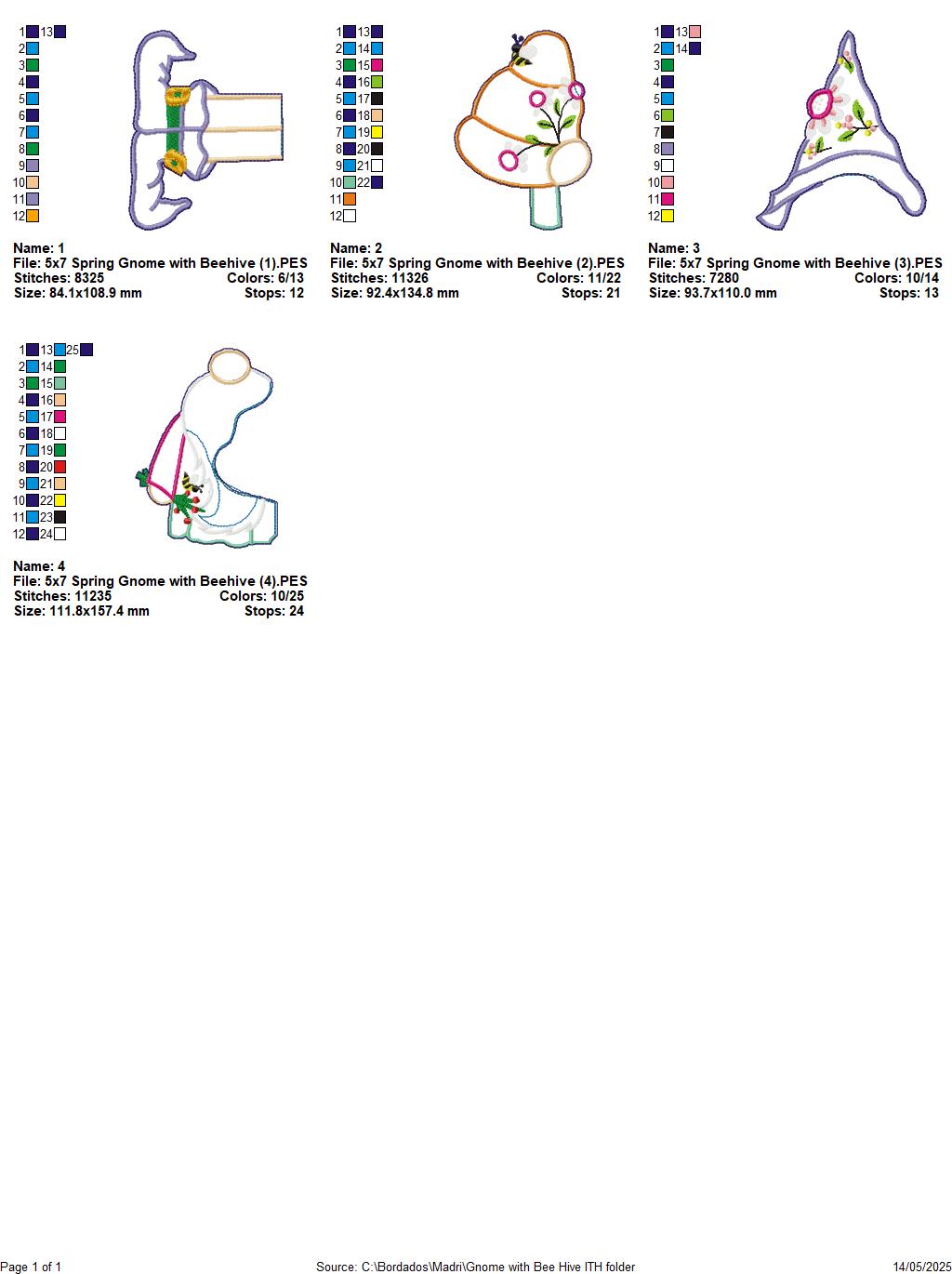 Spring Gnome with Beehive Ornament - ITH Project - Machine Embroidery Design