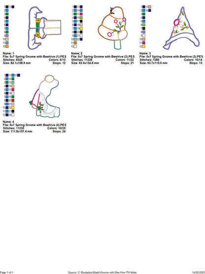 Spring Gnome with Beehive Ornament - ITH Project - Machine Embroidery Design