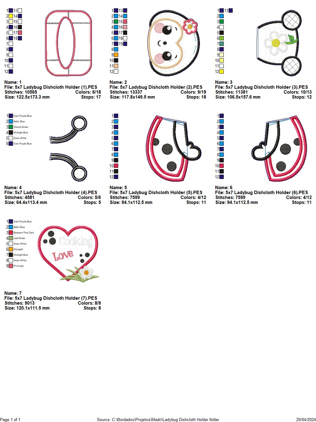 Ladybug Dishcloth Holder  - ITH Project - Machine Embroidery Design