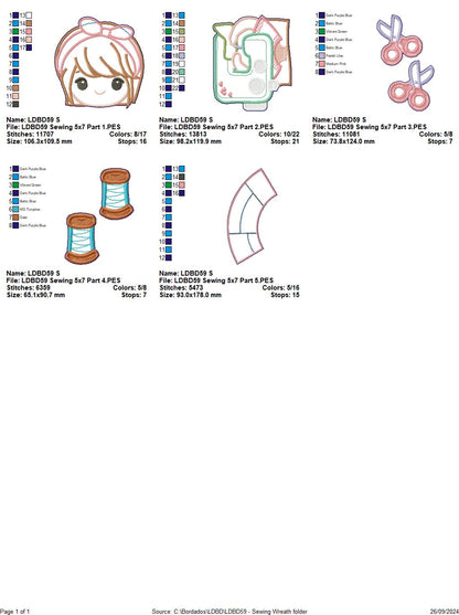 Sewing Girl Wreath - ITH Project - Machine Embroidery Design