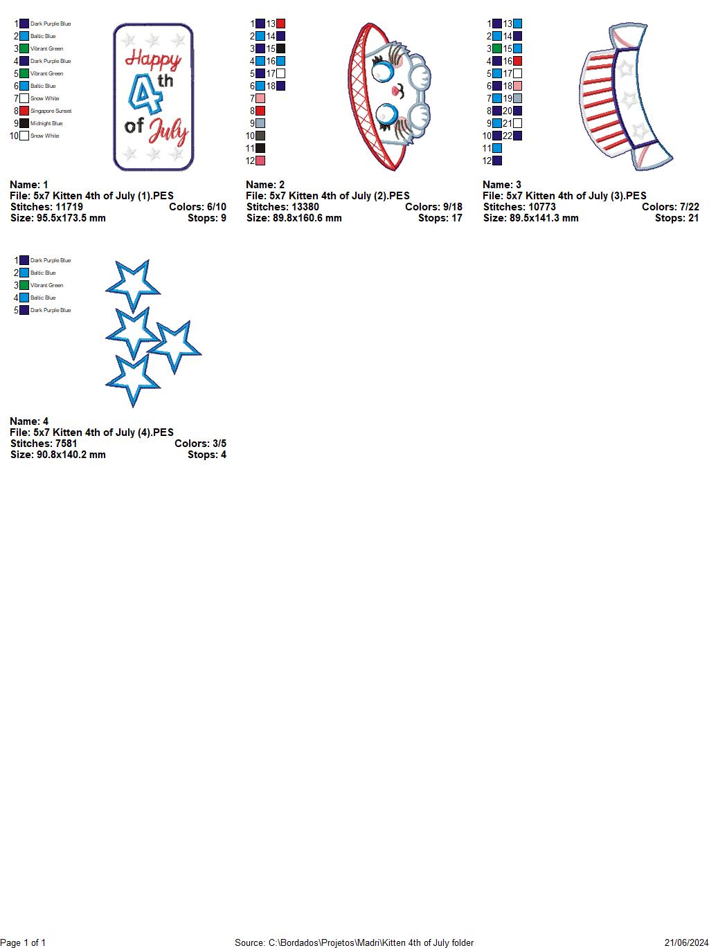 Kitten 4th of July - ITH Project - Machine Embroidery Design