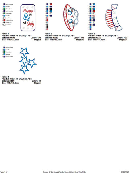 Kitten 4th of July - ITH Project - Machine Embroidery Design