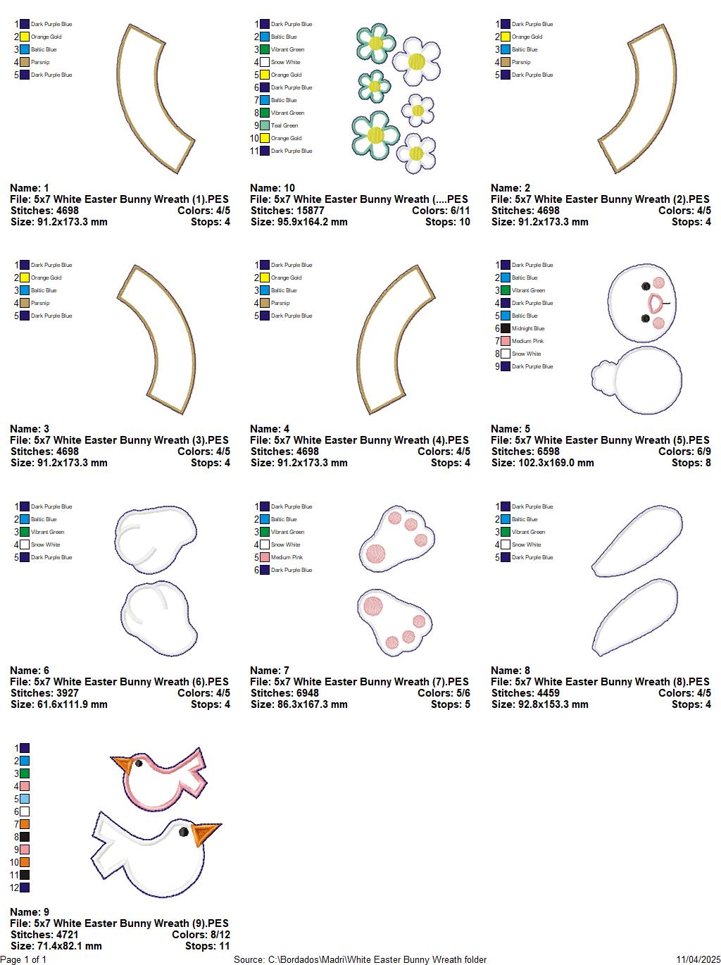 White Easter Bunny Wreath with Hat - ITH Project - Machine Embroidery Design