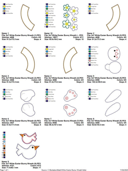 White Easter Bunny Wreath with Hat - ITH Project - Machine Embroidery Design