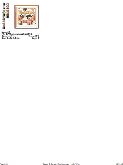 Thanksgiving Hot Pot Rest - ITH Project - Machine Embroidery Design