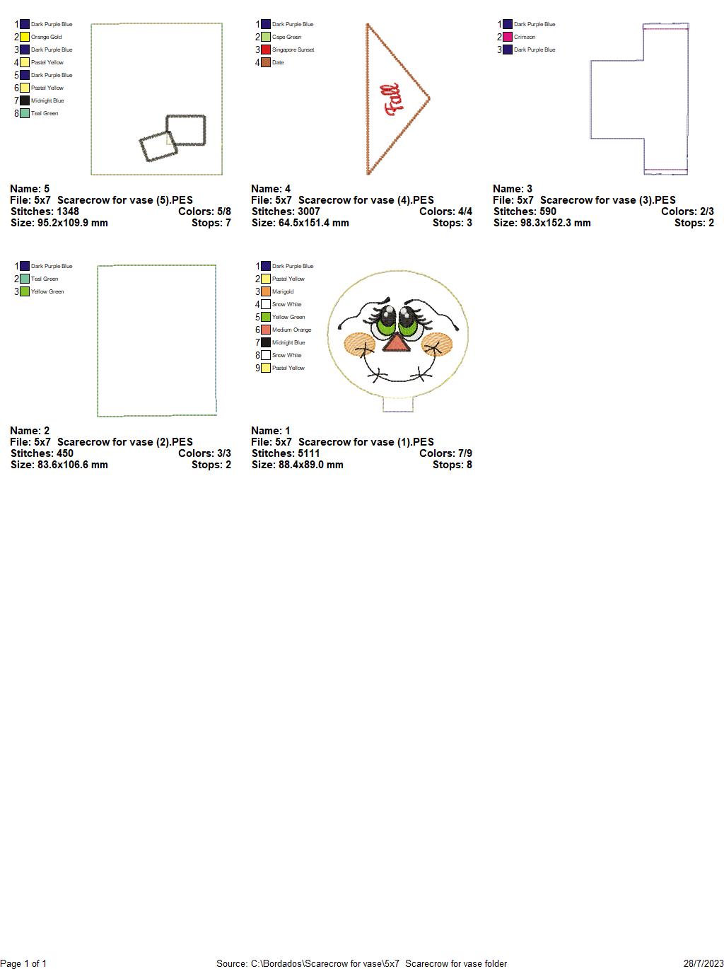 Scarecrow Vase Ornament - ITH Project - Machine Embroidery Design