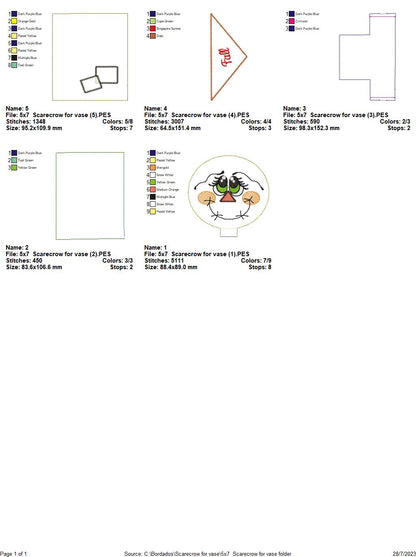 Scarecrow Vase Ornament - ITH Project - Machine Embroidery Design