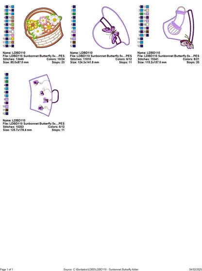 Buttlerfly Sunbonnet - ITH Project - Machine Embroidery Design