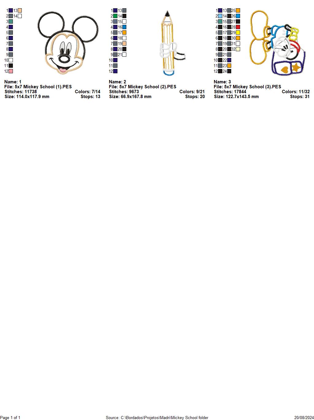 Back to School Mickey - ITH Project - Machine Embroidery Design