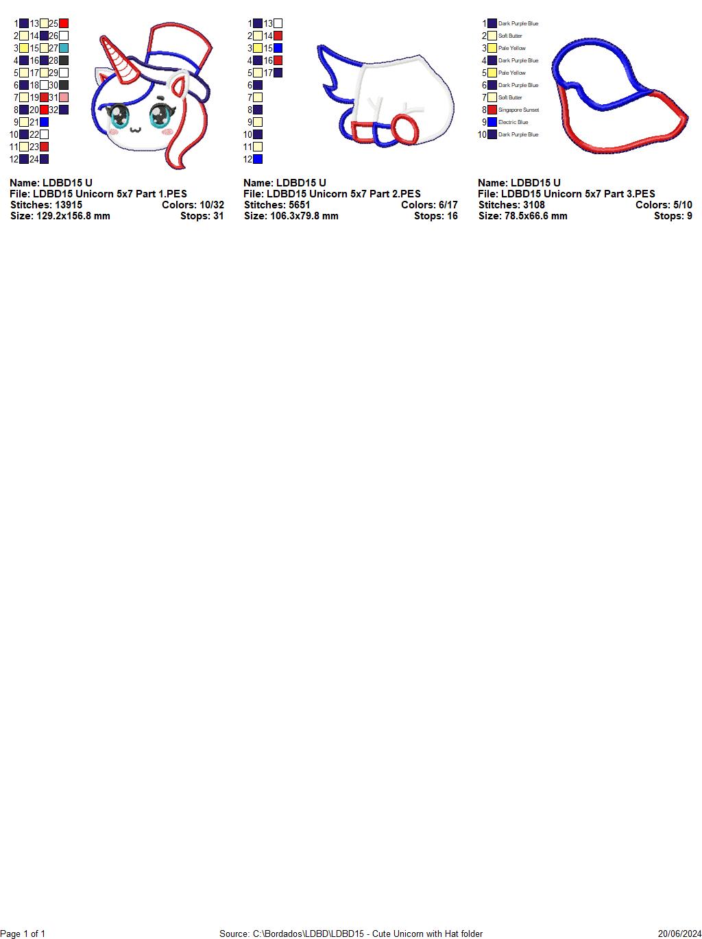 Cute Unicorn with Hat - ITH Project - Machine Embroidery Design