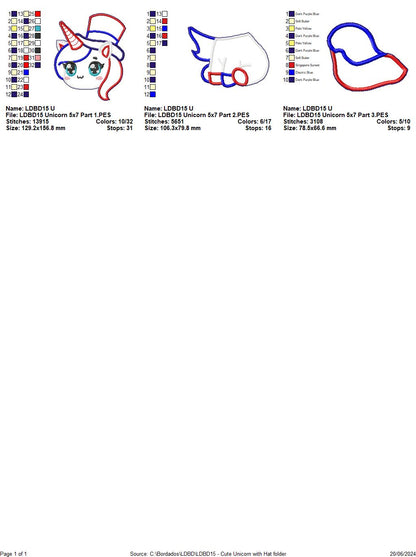 Cute Unicorn with Hat - ITH Project - Machine Embroidery Design