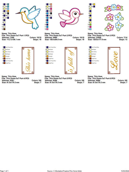 Hummingbird This Home is Full of Love - ITH Project - Machine Embroidery Design