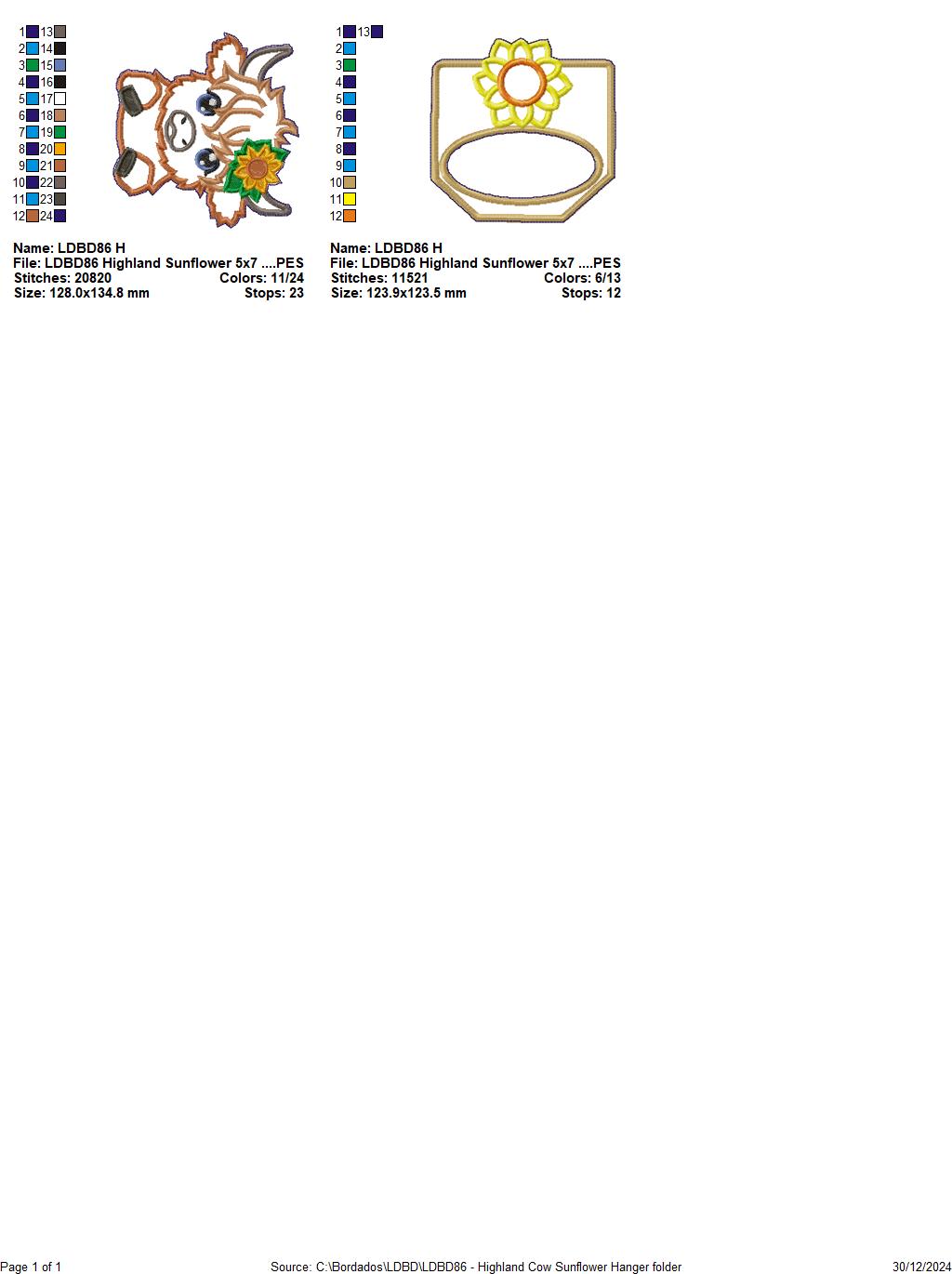 Highland Cow Sunflower Dish Cloth Hanger - ITH Project - Machine Embroidery Design