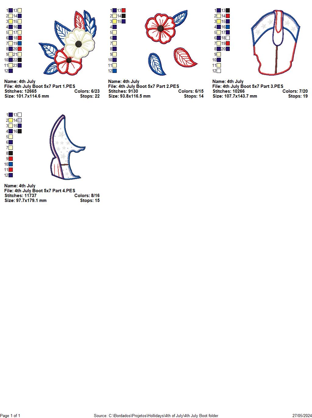 4th of July Boot - ITH Project - Machine Embroidery Design