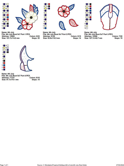 4th of July Boot - ITH Project - Machine Embroidery Design