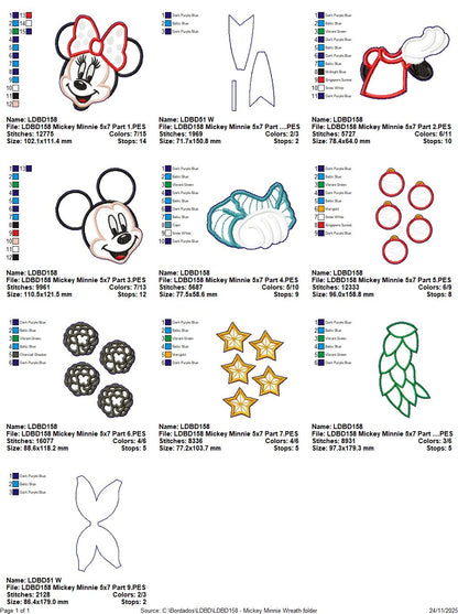 Christmas Mouse Couple Wreath Mickey and Minnie – ITH Project – Machine Embroidery Design