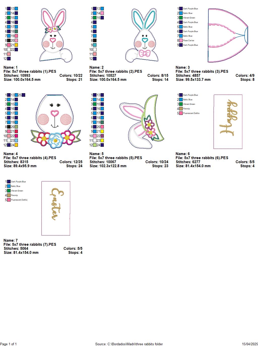 Happy Easter Three Rabbits - ITH Project - Machine Embroidery Design
