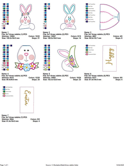 Happy Easter Three Rabbits - ITH Project - Machine Embroidery Design